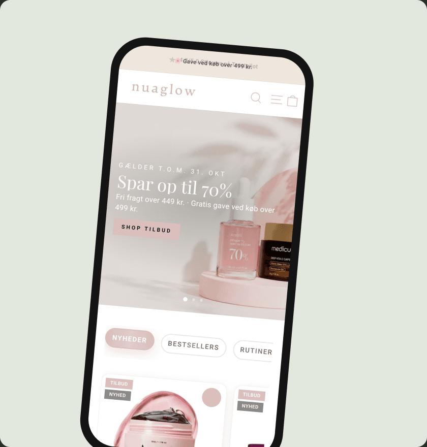 Webshoppen vist på en mobiltelefon